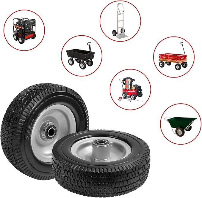 8-Inch Solid Tire Replacement - 2.50-4"Flat Free Tire and Wheel Heavy-Duty for Gorilla Carts, Yard Tractors, Wagons - Replacement Tires with 5/8" Bearings & 2.25" Offset Hub(2 Pack)