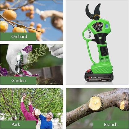 Cordless Electric Pruning Shears Battery Powered Tree Branch Pruner Cut Capacity of 40mm / 1.58inches, 2 x 2 Ah Lithium Rechargeable Battery 6-8 Working Hours Green