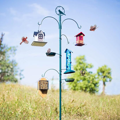 Kingsyard Metal Bird Feeders for Outdoors Hanging, 6-Ports Tube Bird Feeder, 14 inch, Durable & Weatherproof, Large Capacity for Attracting Wild Birds (Blue)