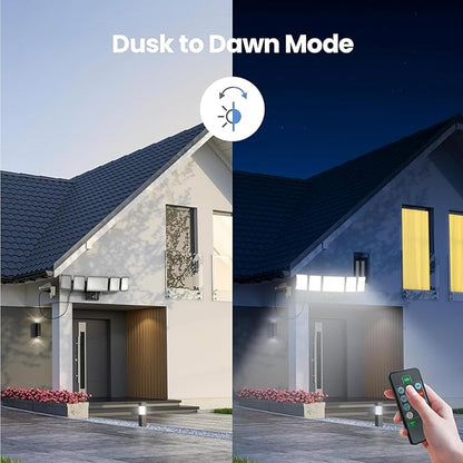 Olafus 120W Plug in Flood Lights Dusk to Dawn LED Outdoor Light with Remote, 5 Adjustable Heads IP65 Waterproof LED Security Light with Photocell for Yard Garden Porch White