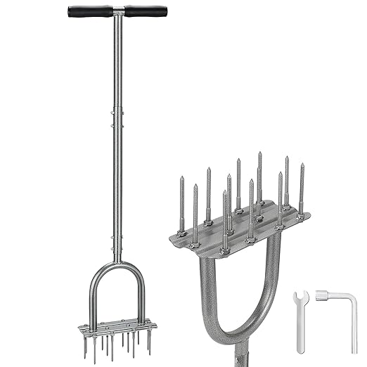 Lawn Aerator Tool, 43.3" Pre-Assembled Lawn Aerator with 12 3.5" Lengthened Iron Spikes, Efficient Manual Grass Spikes Aerator for Yard Aerating, Garden Tools, Easy to Use