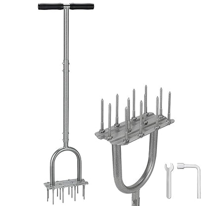 Lawn Aerator Tool, 43.3" Pre-Assembled Lawn Aerator with 12 3.5" Lengthened Iron Spikes, Efficient Manual Grass Spikes Aerator for Yard Aerating, Garden Tools, Easy to Use