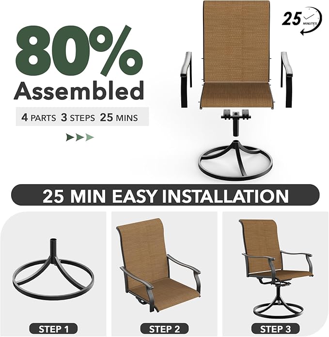 5-Piece Outdoor Dining Set, 48'' Round Table with 4 Swivel Chairs All Weather Furniture Set - Brown Style1