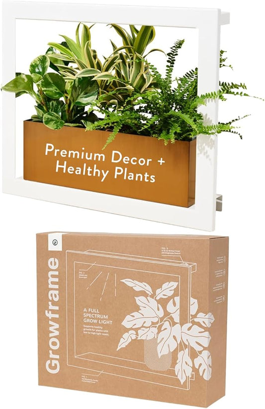 Modern Sprout Smart Growframe Wall Mounted LED Grow Light with Shelf -White