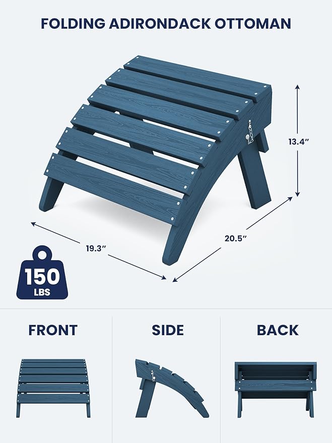 KINGYES Folding Adirondack Ottomans Set of 4 for Adirondack Chair, Navy