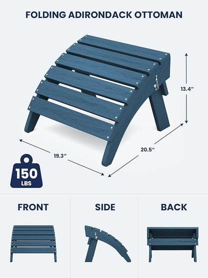 KINGYES Folding Adirondack Ottomans Set of 4 for Adirondack Chair, Navy