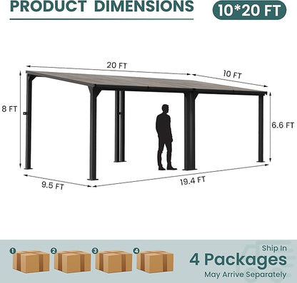 10 * 20FT Pergola,Outdoor Gazebo,Hardtop Lean to Gazebo,Wall Mounted Pergola,Pergolas Gazebos Clearance,Aluminum Frame Pergola,UV Resistant Patio Roof,Patio Awnings for Porch,Lawn,Backyard