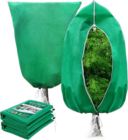 2 Packs Plant Covers Freeze Protection 70" x 82" 2.82oz/yd² Heavy Duty Winter Cold Weather Frost Cloth Blankets, Garden Warm Jacket Bags with Zipper & Drawstring for Outdoor Plants Fruit Tree Potted