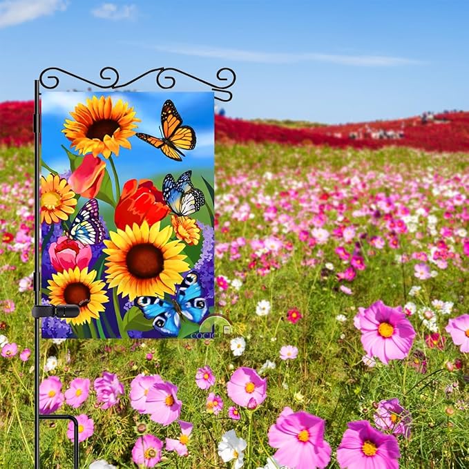 large Garden Flag 28x40 Double Sided sunflower flag, monarch Butterfly Floral Flower Welcome Garden Yard House Flags Outside Outdoor House sunflower Spring Summer Décor