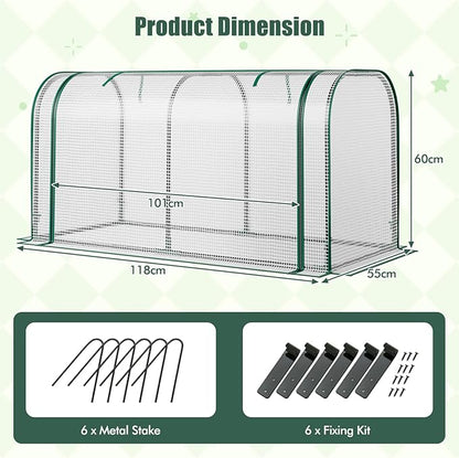 Happygrill Portable Mini Greenhouse, 47" x 22" x 24" Green House w/ Roll-up Zipper Door, Metal Frame, Waterproof Sun-Protective PE Cover, Small Greenhouses for Raised Garden Bed, Outdoor (White)