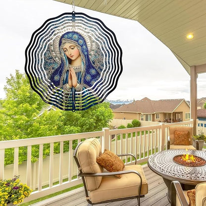 Virgin Mary Prayer Wind Spinner, Metal Wind Spinners Outdoor Indoor, Religious Virgin Mary Hanging Garden Decor for Outside, Stainless Wind Spinners for Yard and Garden 10 inch 3D (25.76X25 CM)