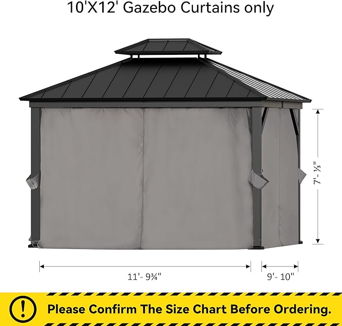 Gazebo Curtain Replacement Universal 4-Panel Sidewalls 10' x 12', Outdoor Gazebo Privacy Curtains with Zipper, Replacement for Patio Canopy, Garden, Backyard, Grey (Curtain Only)