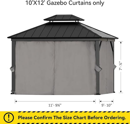Gazebo Curtain Replacement Universal 4-Panel Sidewalls 10' x 12', Outdoor Gazebo Privacy Curtains with Zipper, Replacement for Patio Canopy, Garden, Backyard, Grey (Curtain Only)