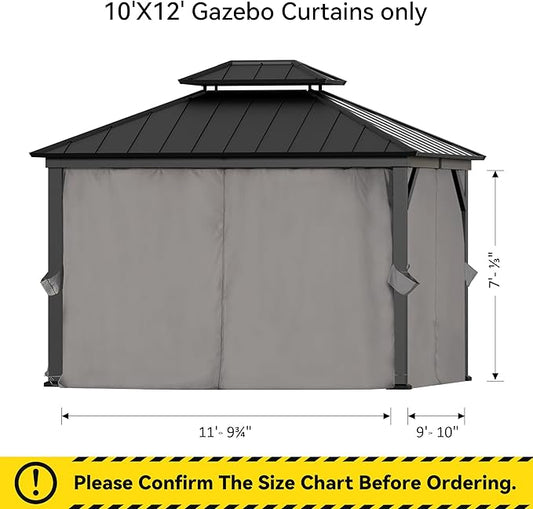 Gazebo Curtain Replacement Universal 4-Panel Sidewalls 10' x 12', Outdoor Gazebo Privacy Curtains with Zipper, Replacement for Patio Canopy, Garden, Backyard, Grey (Curtain Only)