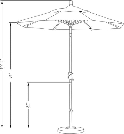 California Umbrella 7.5' Round Aluminum Market Umbrella, Crank Lift, Push Button Tilt, White Pole, Sunset Olefin