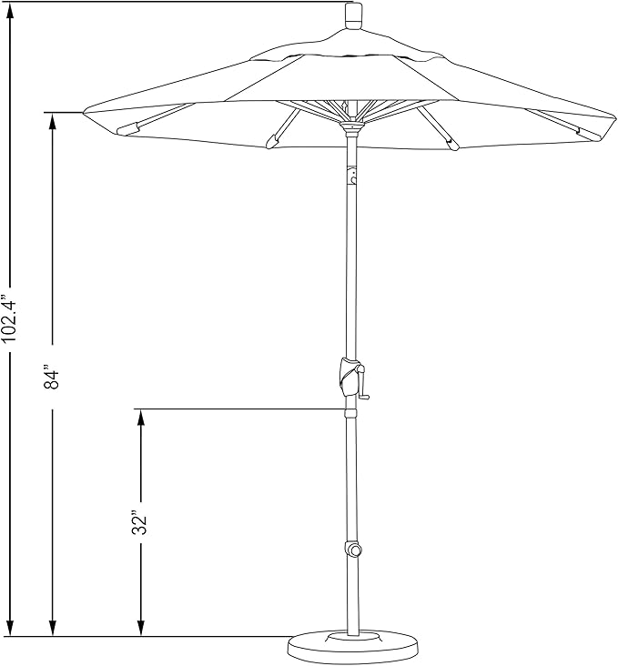 California Umbrella 7.5' Round Aluminum Market Umbrella, Crank Lift, Push Button Tilt, White Pole, Woven Sesame Olefin