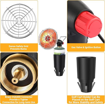 Golf Cart Heater,9,200BTU Portable Propane Heater with Self Ignition,with Golf Cart Cup Holder for EZGO Yamaha Club Car,Most Golf Cart(Fuel Cylinder not included)