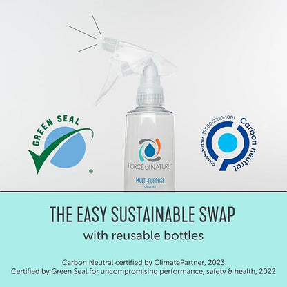Force of Nature Multi-Purpose Cleaner, Disinfectant & Deodorizer Year Supply Bundle - Reusable Bottle, 50 Refills - EPA Registered, Toxin-Free, All-Purpose Natural Cleaning Supplies