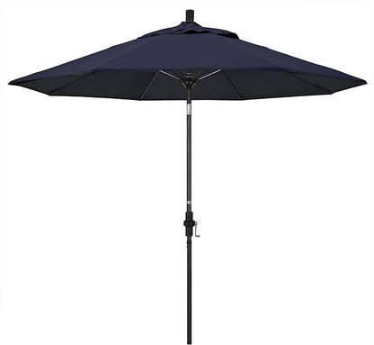 California Umbrella 9' Round Aluminum Pole Fiberglass Rib Market Umbrella, Crank Lift, Collar Tilt, Black Pole, Sunbrella Spectrum Mist