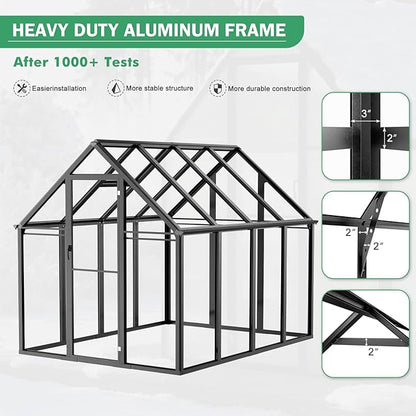 Polycarbonate Greenhouse Kit,8x6x6 FT Outsides Heavy Duty Green House with Transparent Panels Windows Door for Backyard Garden, Outside Walk in Plant Greenhouses,Black Thick Frame