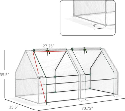 Outsunny 6' x 3' x 3' Mini Greenhouse with Zippered Doors & Roll-up Windows, Portable Plant Hot House with Durable PE Cover, Water Resistant, UV Protected for Outdoor Flowers, Vegetables, White