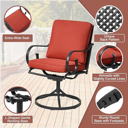 MELLCOM Patio Swivel Chairs Set of 4, Heavy Duty Outdoor Dining Chairs with Thickened Cushions, Metal Patio Chairs Gentle Rocker for Outside, Backyard, Red