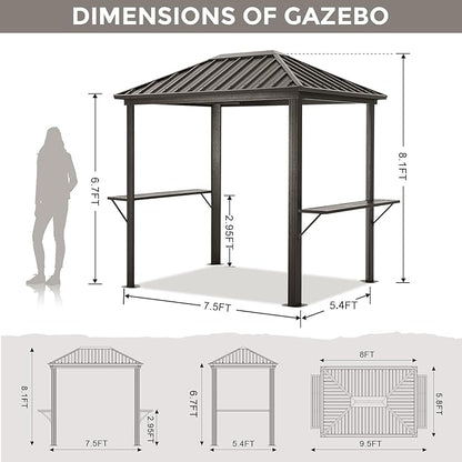 ABCCANOPY 6x8 Grill Hardtop Gazebo - Outdoor Permanent Barbecue Gazebo with Galvanized Steel Roof, Aluminum BBQ Canopy with Shelves for Patio, Lawn, Garden (Single Roof, Gray)