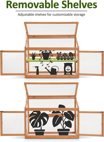 MCombo 2-Tier Wooden Cold Frame Garden Greenhouse Raised Flower Planter Shelf Bed Protection 6057-0160 (Orange)