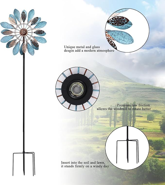 MUMTOP Wind Spinner Outdoor, 50 Inch Metal Two-Way Wind Sculptures Windmill for Yard Art, Garden Decor