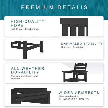 7 Piece Patio Dining Set with 11ft Patio Umbrella (Gray), 7 Black Outdoor HDPE Dining Set with 6 Chairs + 1 Large Table with 2" Umbrella Hole, for Market, Pool, Garden, Backyard, Deck
