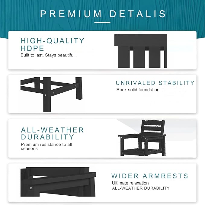 7 Piece Patio Dining Set with 11ft Patio Umbrella (Rose Pink), 7 Black Outdoor HDPE Dining Set with 6 Chairs + 1 Large Table, for Market, Pool, Garden, Backyard, Deck
