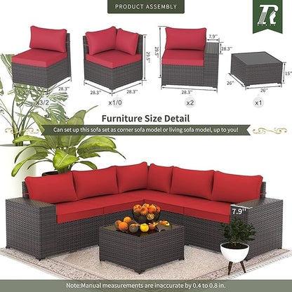 10 Pieces Outdoor Patio Furniture Set Outdoor Furniture Patio Sectional Sofa Conversation Sets w/ETL Approved 45" Gas Outdoor Fire Table & Coffee Table, Swivel Rocking Chair (Red)