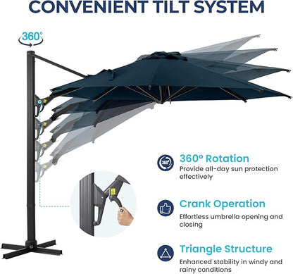 SUNVIVI OUTDOOR Outdoor Patio Umbrella, Patio Umbrella, Market Umbrella, Large Outdoor Umbrella, Metal Pole Umbrella with Push Button Tilt and Crank, Polyester Canopy