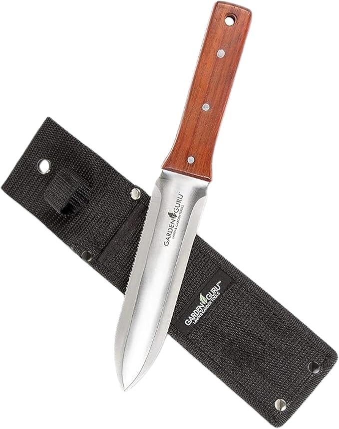 Garden Guru Hori Hori Garden Knife for Weeding, Digging, Pruning, and Cultivating - Stainless Steel Full Tang Blade | Marks for Measuring Planting Depth | Nylon Sheath for Storage (2 Pack)