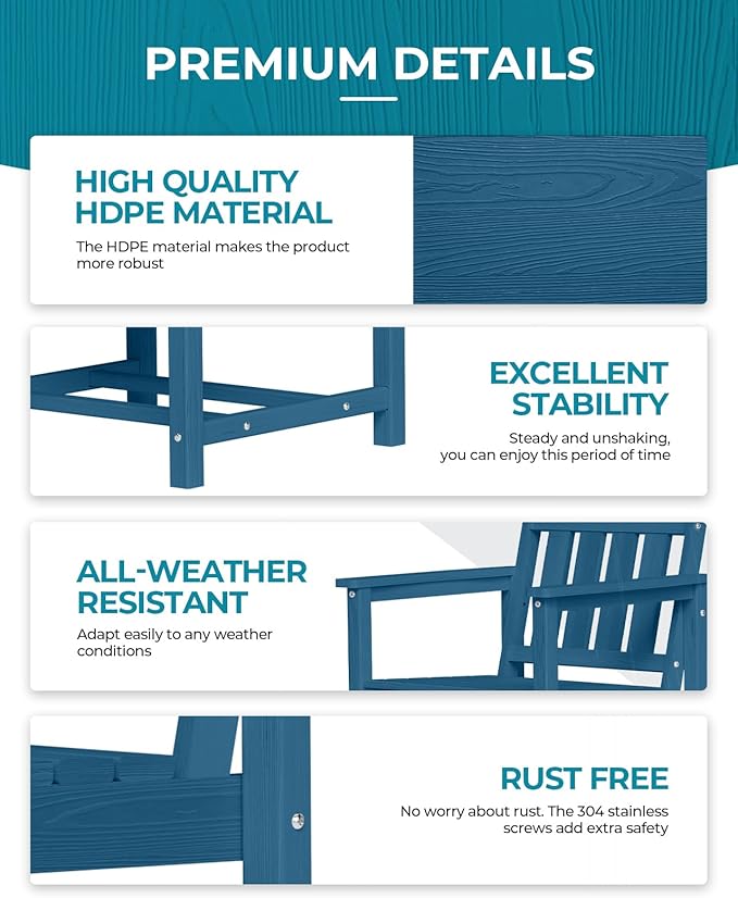 Ciokea HDPE Outdoor Dining Table with Umbrella Hole,66" Rectangle Patio Table for 6,All-Weather Outdoor Patio Furniture Set for Garden Backyard,Navy Blue