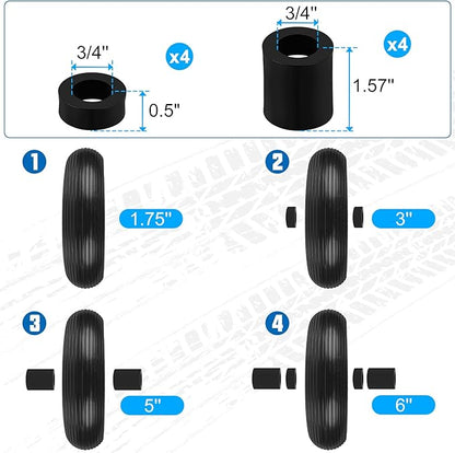 4.00-6 Flat Free Wheelbarrow Tires and Wheels, 13 Inch Wheelbarrow Tires with 5/8" or 3/4" Bearings, 1.75'' Centered Hub Hand Truck Solid Wheels Replacement for Hand Trucks, Dolly Trolleies, 2 PCS