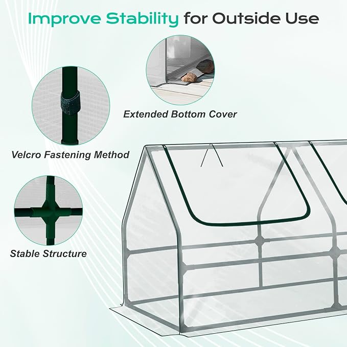 BPS 6x3x3 ft Mini Greenhouse with Transparent PVC Cover UV-Protected Roll-Up Zipper Windows, Ideal for Indoor or Outdoor Use on Raised Garden Beds