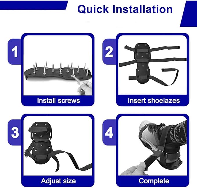 Lawn Aerator Shoes with Hook & Loop Straps with Shovel for Grass, Heavy Duty Spiked Aerating Sandals for Yard Patio Lawn Garden, Aerator Lawn Tool or Screed Shoes, One Size Fits All, Black Epoxy Shoes