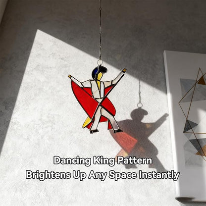 Dancing King Pattern, Handmade Stained Glass Spinner, Kinetic Acrylic Hanging Decor, DIY Sunlight Catcher Memphis Melody Spinner for Garden Yard, Porch, Window Decoration (3PCS)