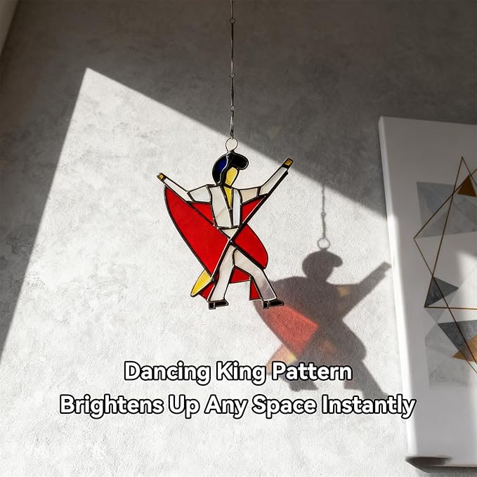 Dancing King Pattern, Handmade Stained Glass Spinner, Kinetic Acrylic Hanging Decor, DIY Sunlight Catcher Memphis Melody Spinner for Garden Yard, Porch, Window Decoration (1PC)