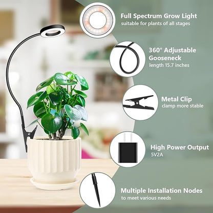 Plant Lights for Indoor Growing, 144 LED Full Spectrum Grow Light with Clip 3 Pack, Black Halo Indoor Plant Light 2 Installation Options with 6/12/16H Timer, 5 Dimmable, 3 Modes