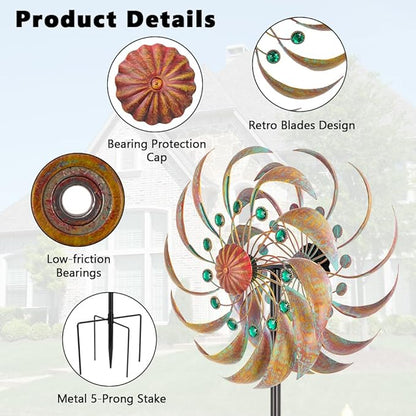 VEWOGARDEN Garden Metal Wind Spinners Outdoor Kinetic Wind Sculptures & Spinners for Yard Lawn Patio Decorations, Patina