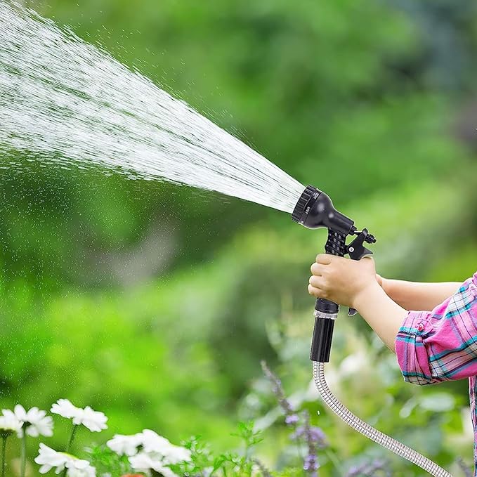 100ft Metal Garden Hose Stainless Steel Heavy Duty Water Hose With 2 Nozzles, No Tangle and Kink, Lightweight & Flexible, Tough and Pet Proof, Metal Garden Hose for Yard, RV, Garden, Outdoor
