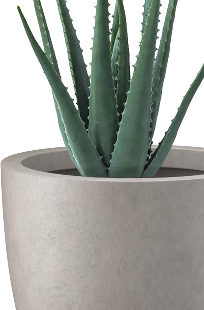 Kante 10 Inch Dia Round Concrete Planter, Indoor Outdoor Large Plant Pot with Drainage Hole and Rubber Plug for Home Patio Garden, Weathered Concrete