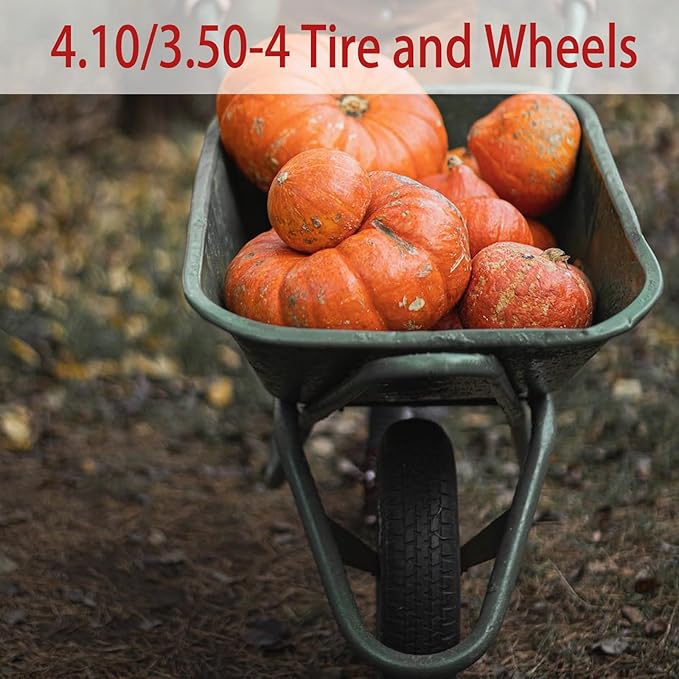 4.10/3.50-4 Tire Wheels Flat Free 10" Heavy Duty Solid Flat-Free Replacement Tire with 5/8 Axle Compatible with Gorilla Carts, Wheelbarrow, Dolly, Hand Truck (2-Pack)