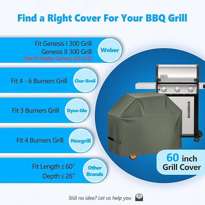 Grill Cover 60 Inch - Superior BBQ Cover for Weber Genesis 300 Series Gas Grill - 600D Outdoor Barbecue Cover for Weber Genesis ii 300, Dyna-glo, Nexgrill, Char-Broil, Monument and Brinkmann