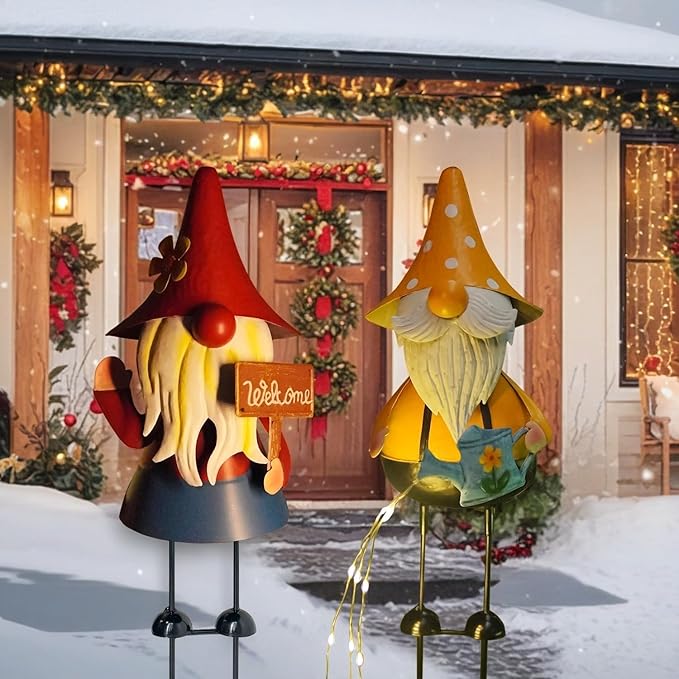 HONGLAND Solar Garden Gnomes Outdoor Statue -18 Inch Gnomes Decorations for Yard with Firework Solar Lights -3D Outdoor Figurines for Patio Yard Lawn Porch