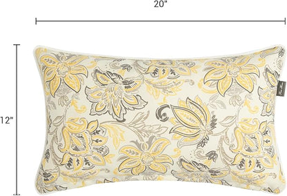 Outdoor Lumbar Pillows Water Resistant 12x20 inch,Decorative Throw Pillow Set of 2 with Insert,Hidden Zipper Headrests for Patio Furniture Sofa Couch Chair(Yellow Flower)