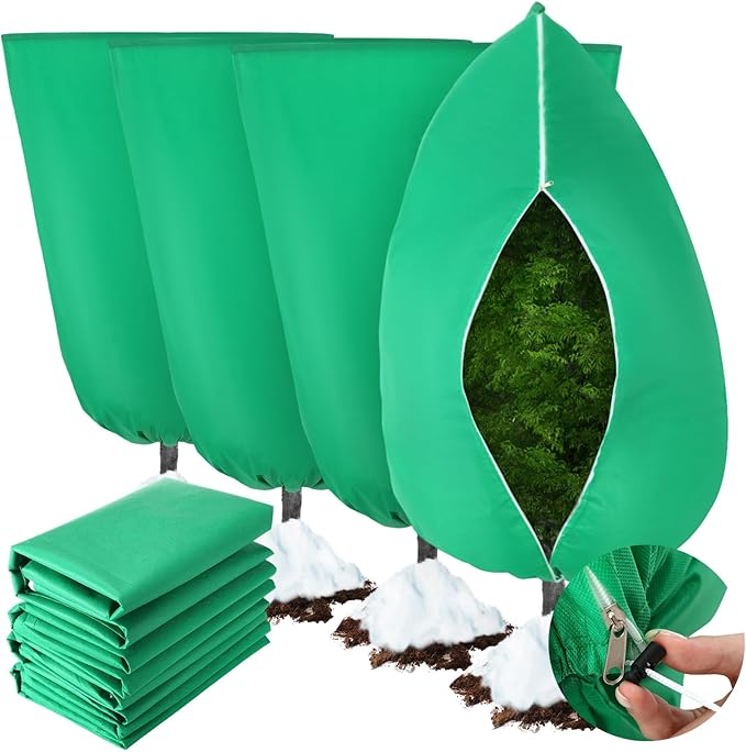 4 Pcs Plant Covers Freeze Protection 35.4" x 59" Winter Frost Blankets for Outdoor Plants with Zipper Drawstring Frost Cloth Freeze Covers Warm Shrub Jacket for Fruit Tree Potted(Green)