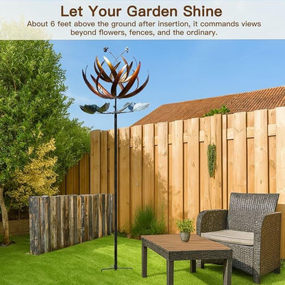 Wind Spinners for Yard and Garden, Wind Spinners Outdoor Large Metal, 84 inch Kinetic Wind Spinner & Wind Sculptures, Windmill Decor(Lotus)